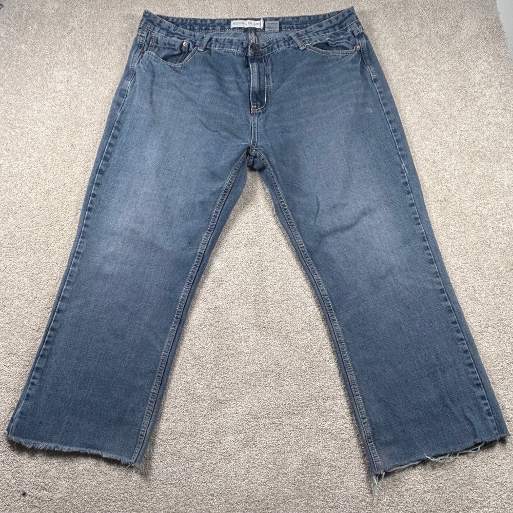 Royal Blue‎ Jeans Mens 40W Custom Raw Hem Straight Leg Medium Wash Denim Blue
